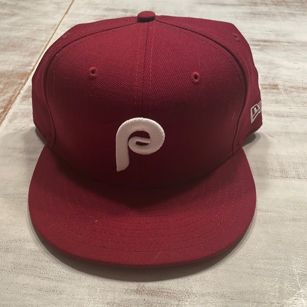 Burgundy Phillies fitted hat size 7.5